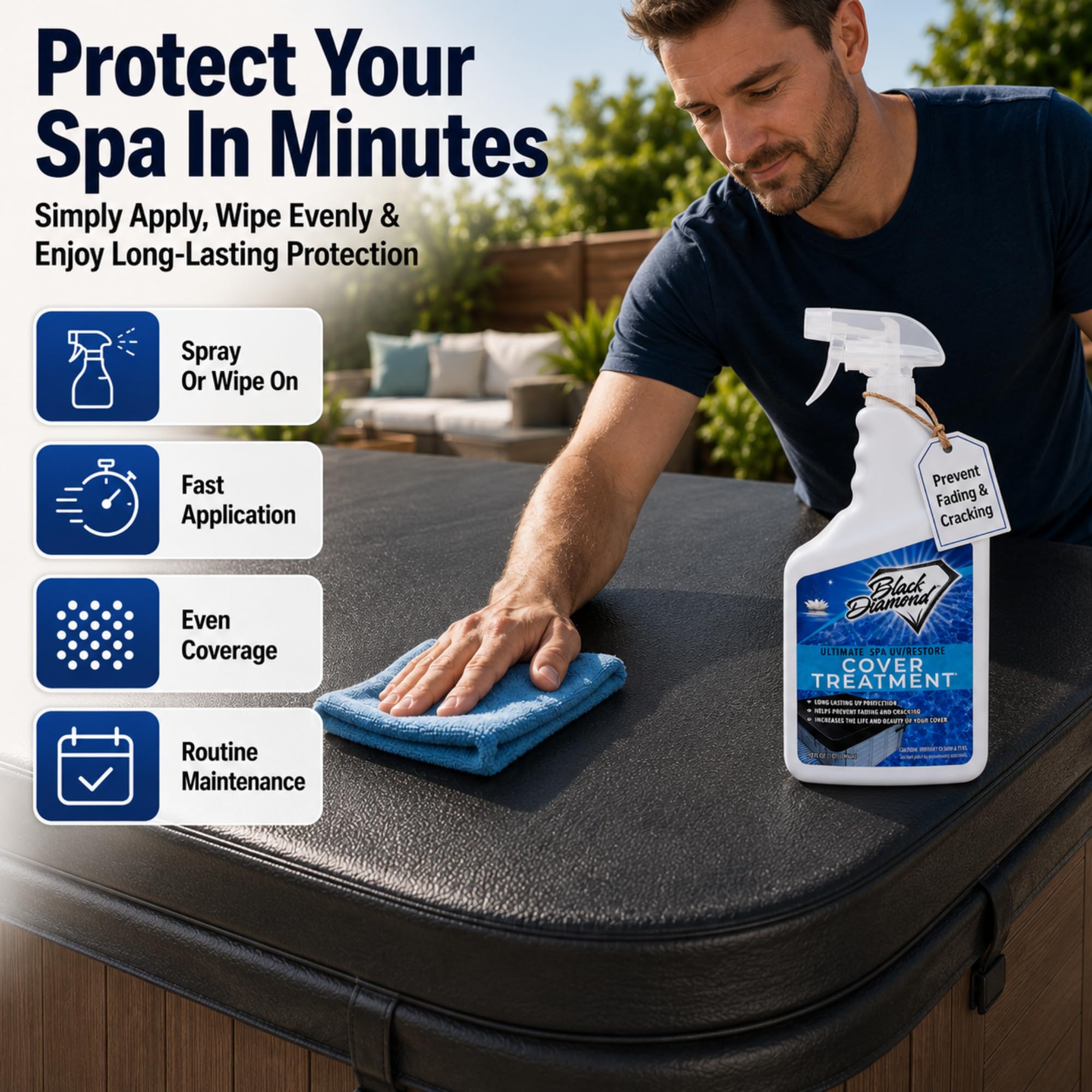 Black Diamond Stoneworks treated exterior spa panel demonstrating cleaner surface durability