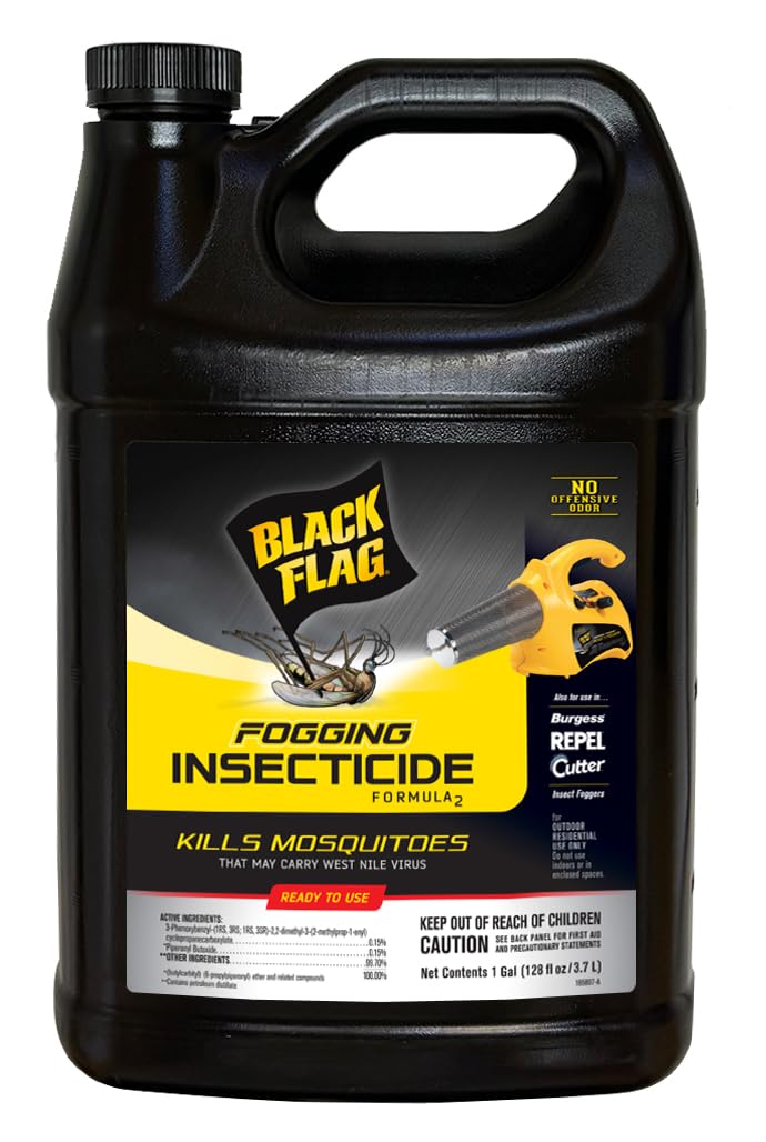 Black Flag front view of one-gallon ready-to-use fogger showing label and usage benefit