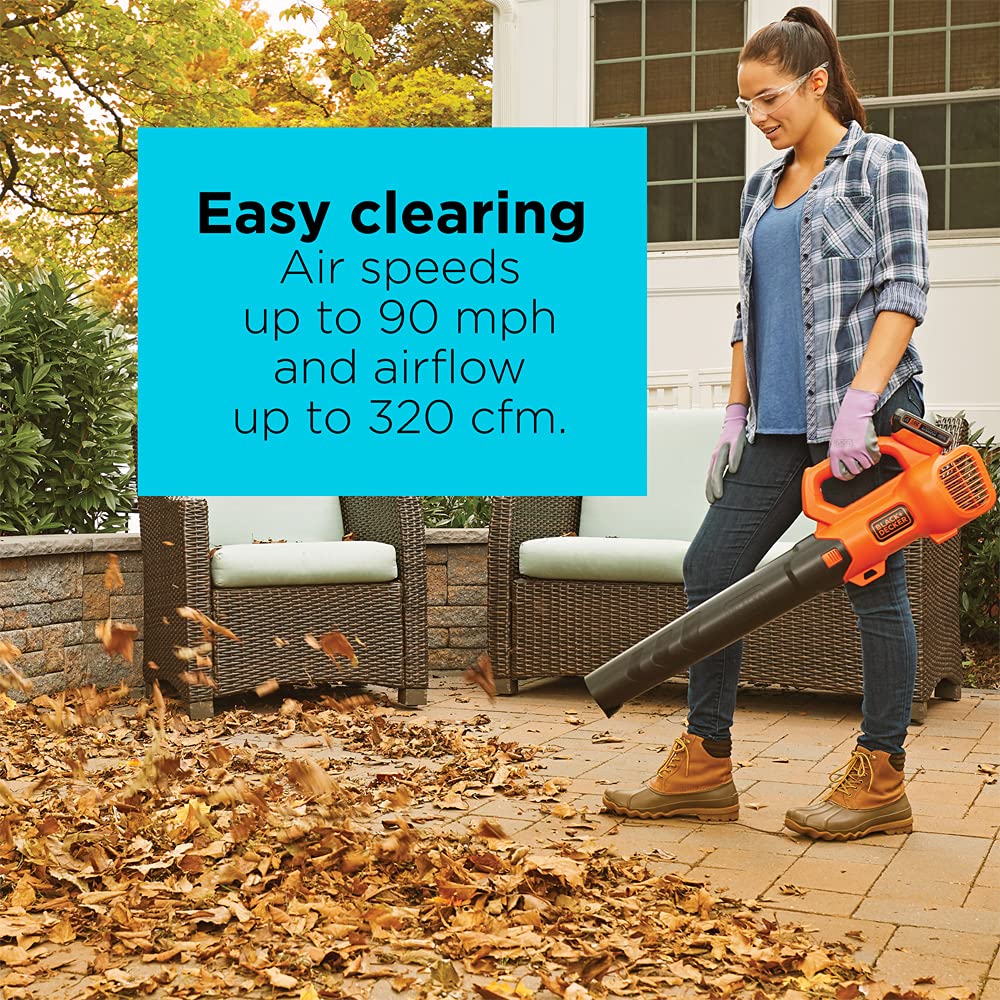 BLACK+DECKER blower with 20V battery attached showing cordless convenience