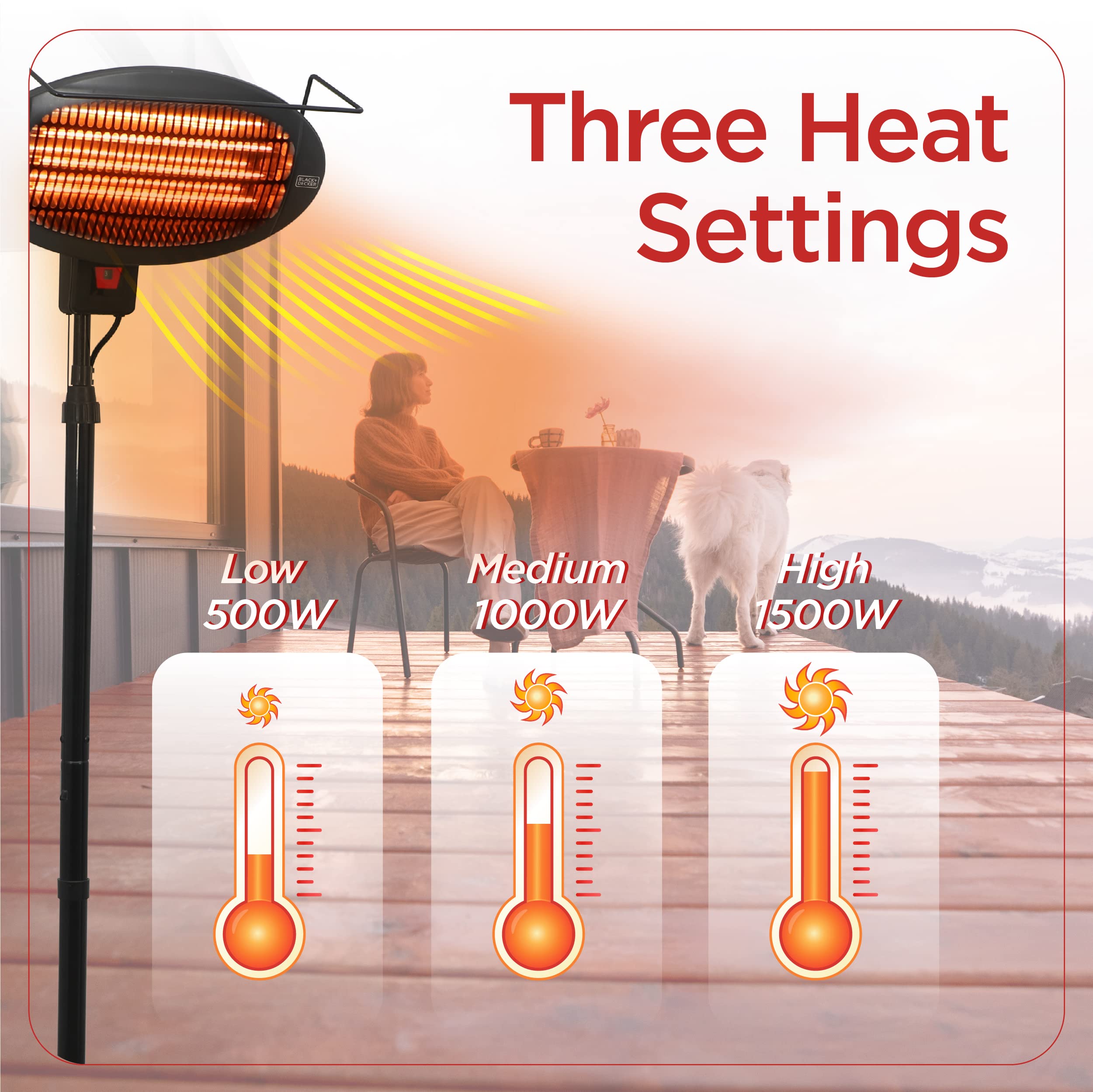 BLACK+DECKER tilt detail highlighting adjustable 45° angle for targeted heating