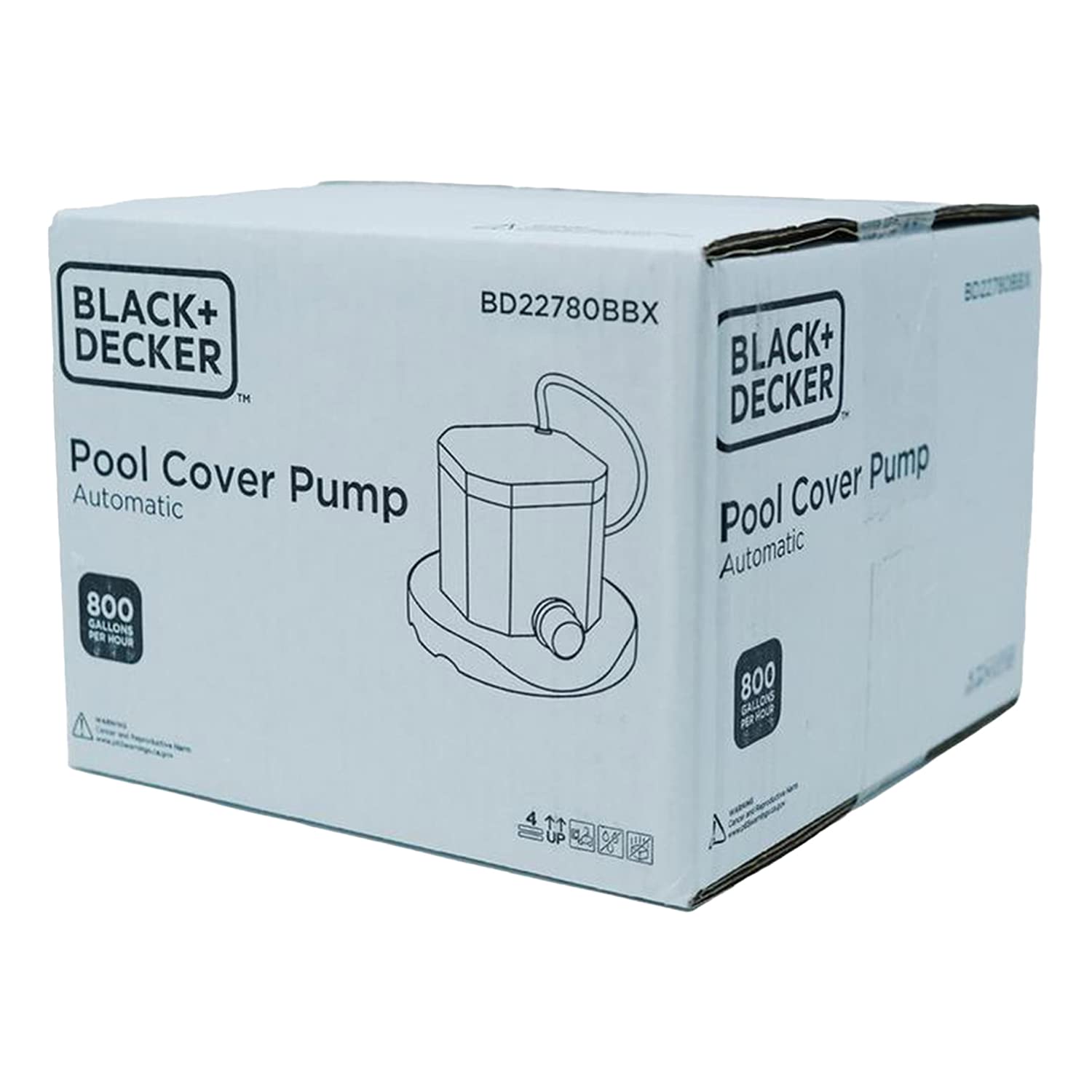 BLACK+DECKER cover pump next to hose demonstrating size and portability