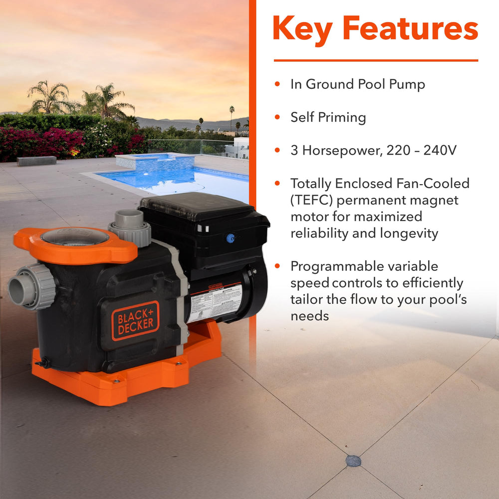 BLACK+DECKER product label and spec plate showing model details and warranty benefit