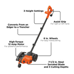 BLACK+DECKER close-up of 7.5-inch blade showing thick edge for clean cuts