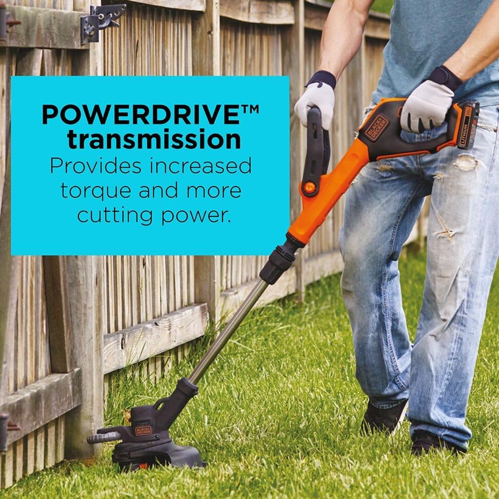 BLACK+DECKER cutting action in use powering through dense grass efficiently