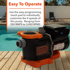 BLACK+DECKER plumbing ports view with 1.5" and 2" adapters for versatile installation benefit