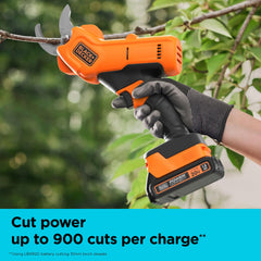 BLACK+DECKER pruner held in hand demonstrating reduced effort and comfortable handling