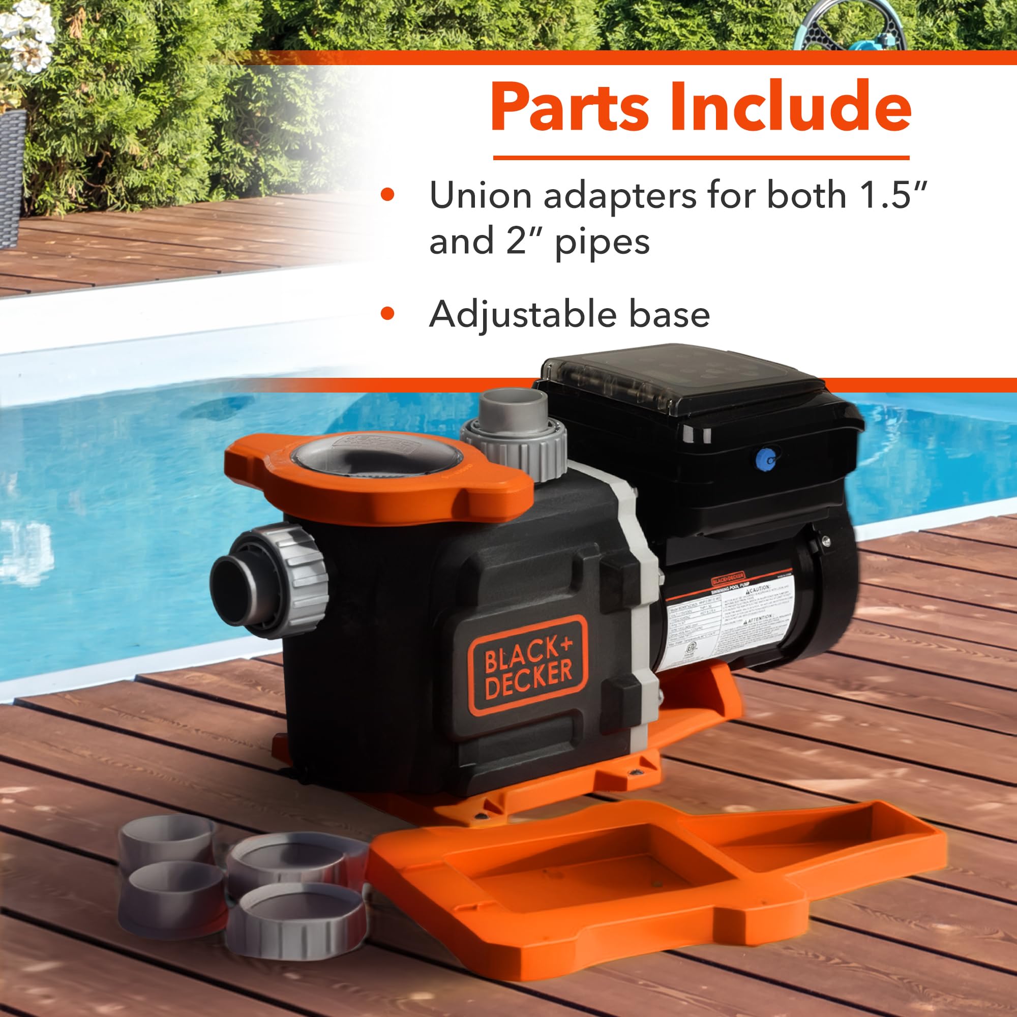 BLACK+DECKER pump installed next to pool demonstrating neat professional fit