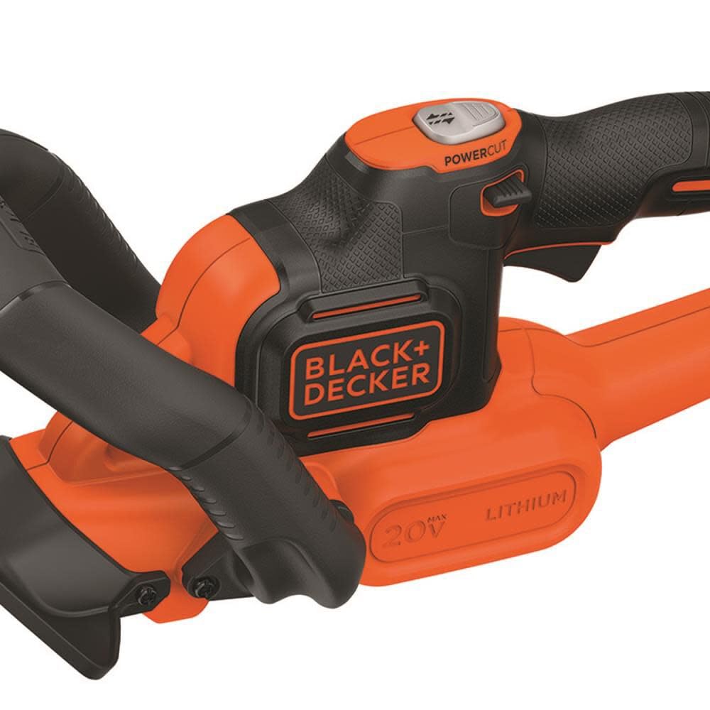 BLACK+DECKER size comparison on lawn showing compact, lightweight design