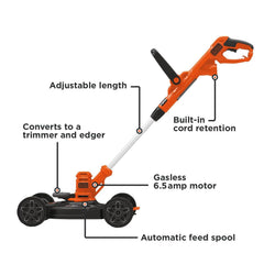 BLACK+DECKER trimmer head close-up with Automatic Feed Spool for continuous cutting