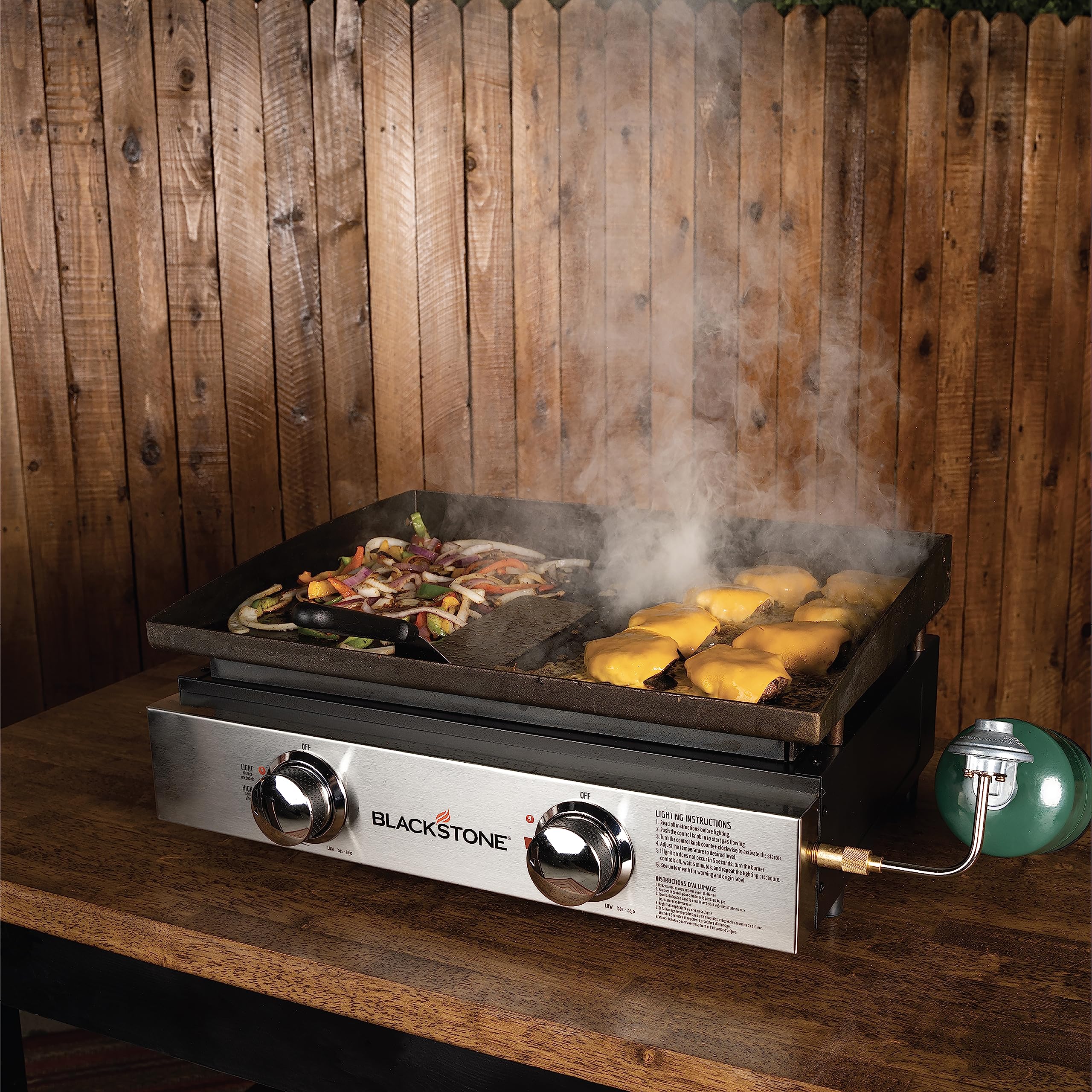 Blackstone setup on picnic table showing scale and outdoor stability benefits