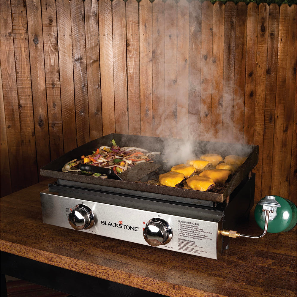 Blackstone setup on picnic table showing scale and outdoor stability benefits