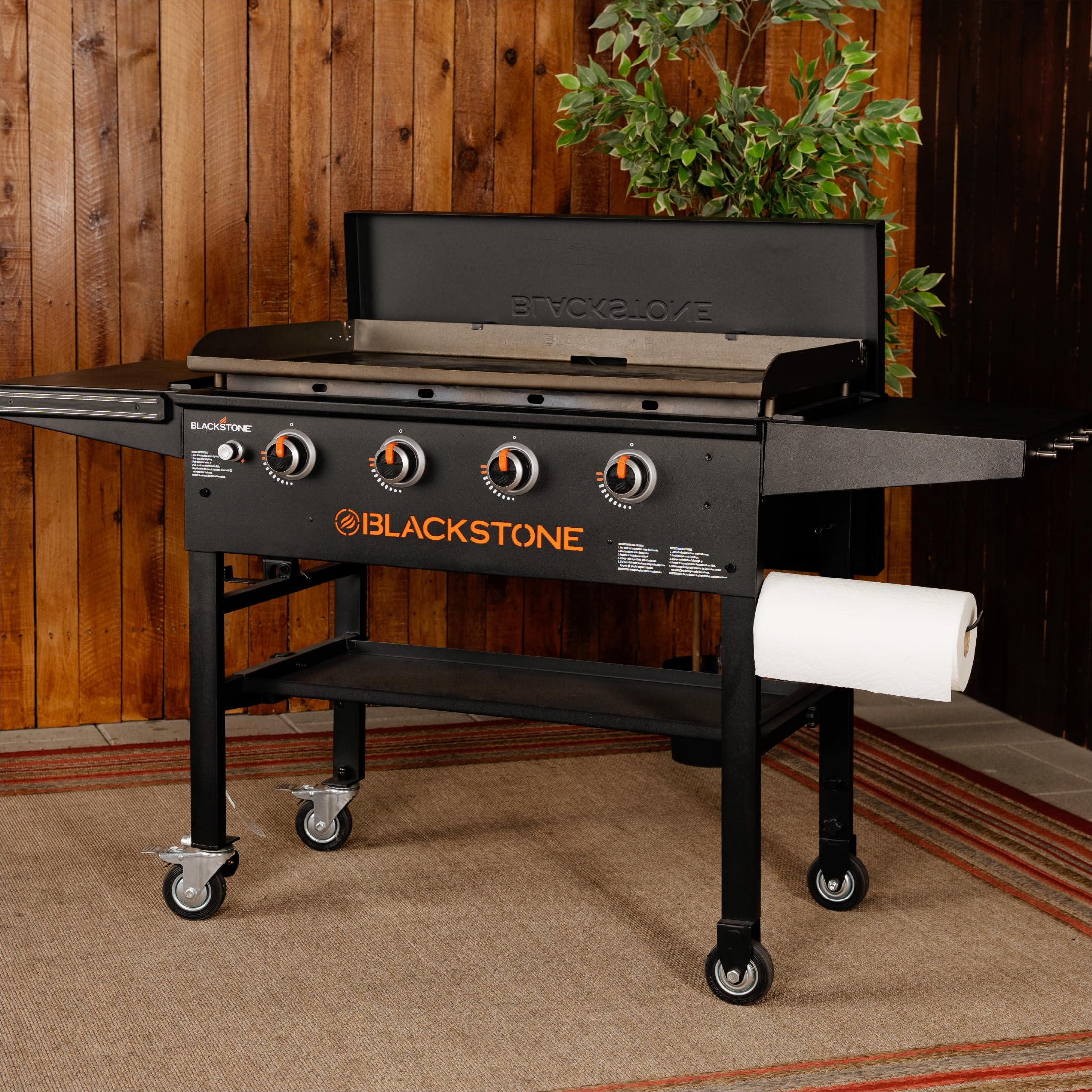 Blackstone cover on griddle in backyard protecting surface and reducing cleanup