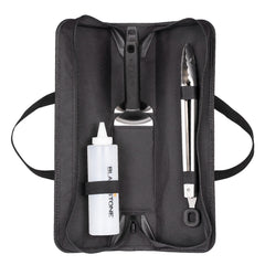 BLACKSTONE front packaging showing full five-piece griddle toolkit and bag, for organized transport
