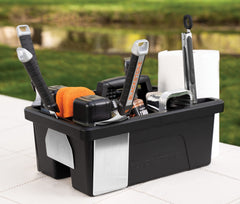 Blackstone caddy mounted on griddle cart shelf for convenient reach