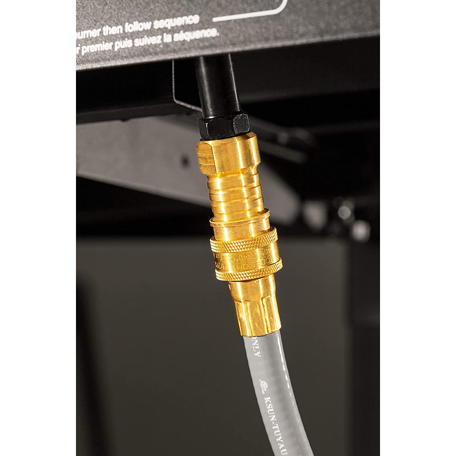 Blackstone hose connected to a natural gas line demonstrating stable fuel supply