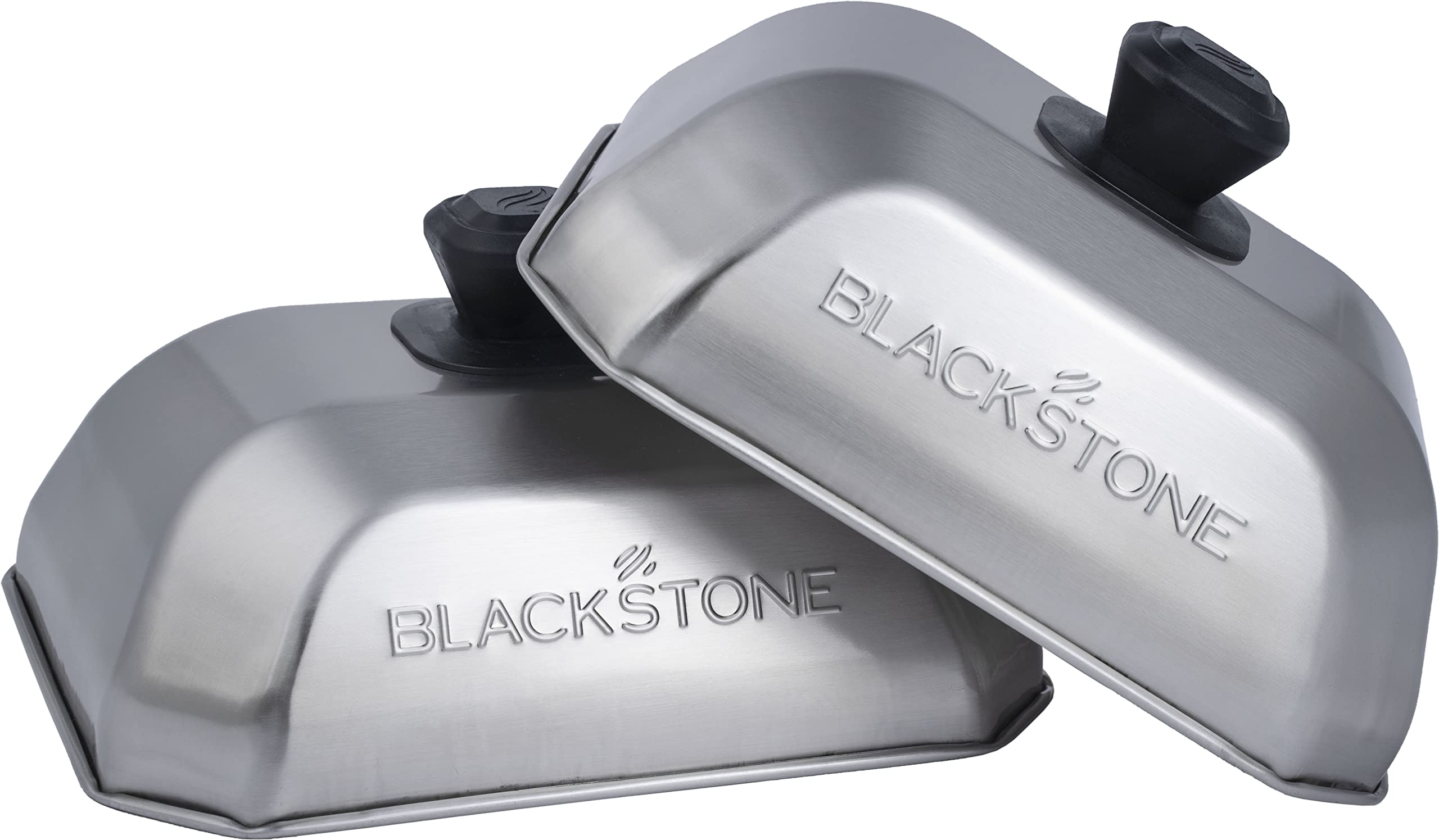 Blackstone front view of rectangle basting cover showing clean stainless steel finish and protection
