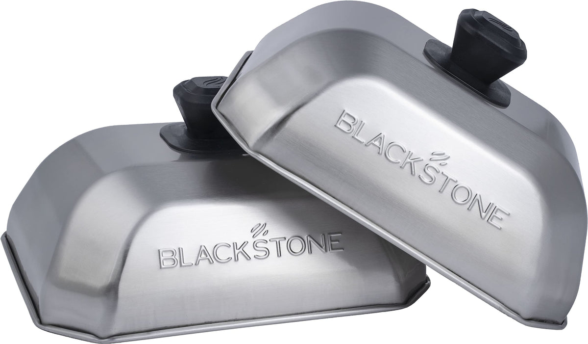 Blackstone front view of rectangle basting cover showing clean stainless steel finish and protection