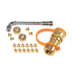 Blackstone natural gas orifices and 7mm wrench close-up for correct conversion