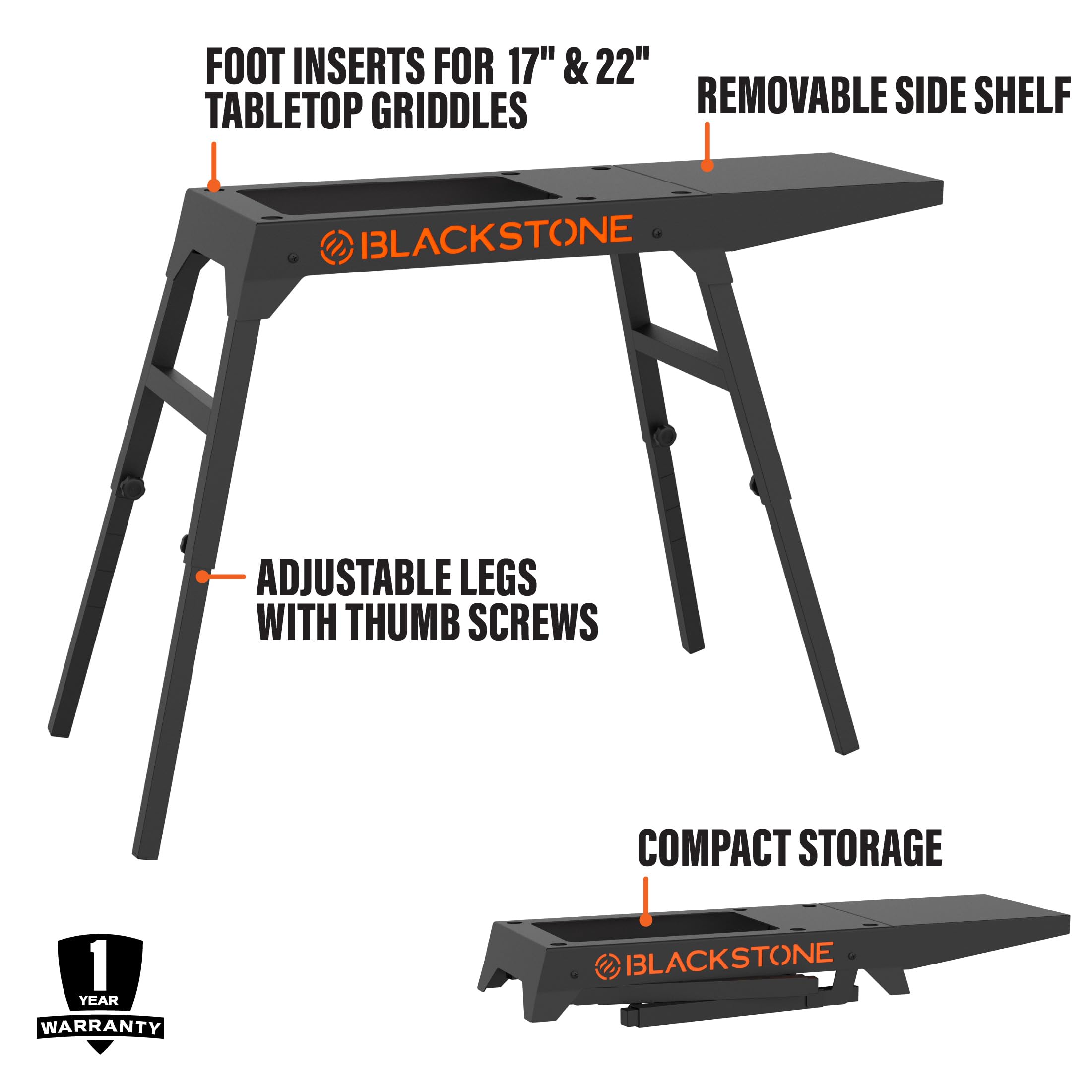 BLACKSTONE adjustable leg close-up demonstrating height customization and stability