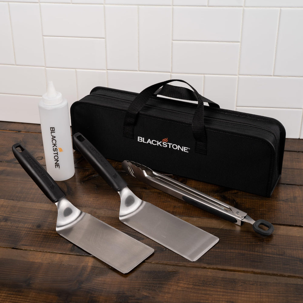 BLACKSTONE stainless-steel tools close-up highlighting durable construction and easy cleaning