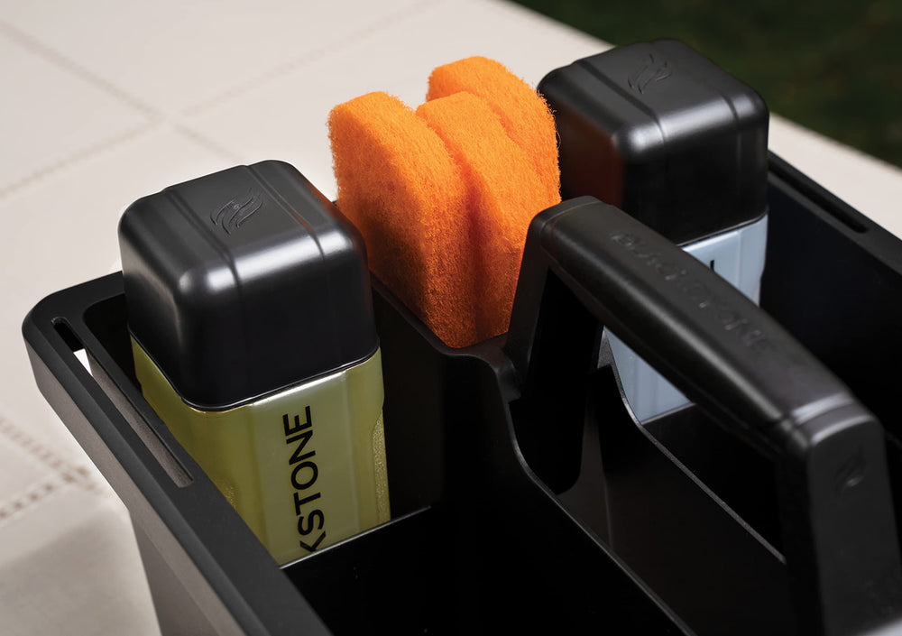 Blackstone caddy filled with spatulas and tongs for efficient cooking