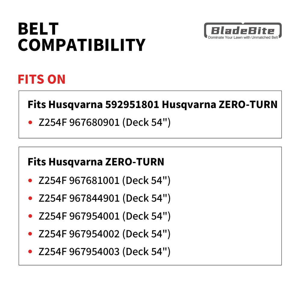 BladeBite belt installed on 54-inch deck demonstrating proper fit benefit