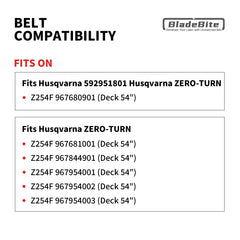 BladeBite belt installed on 54-inch deck demonstrating proper fit benefit