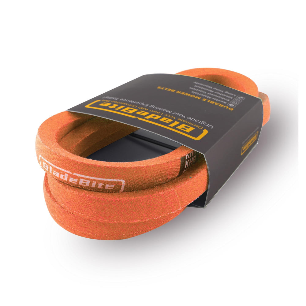 BladeBite belt beside ruler showing exact 156-inch length for accurate replacement