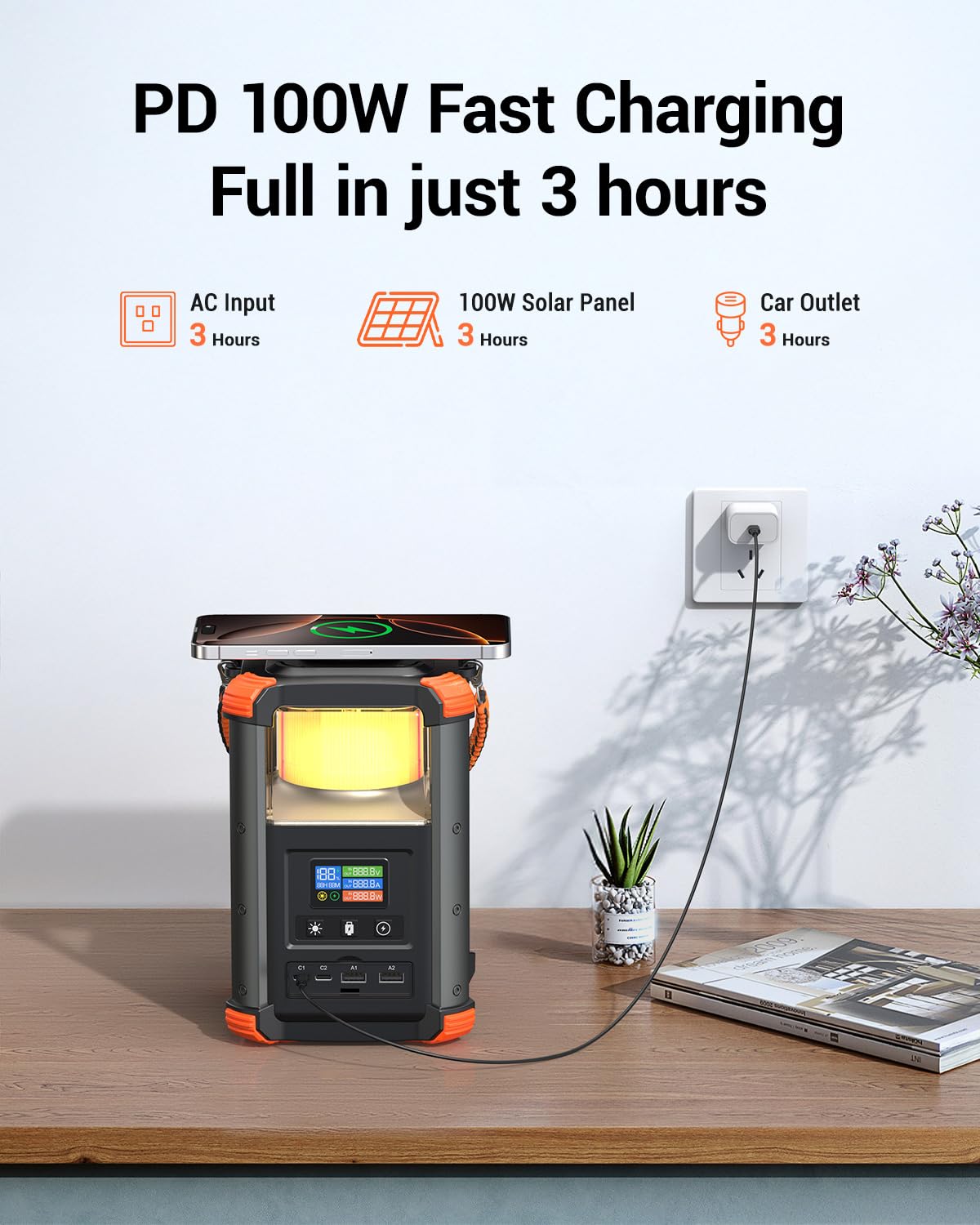 BLAVOR connected to solar panel demonstrating off-grid recharging