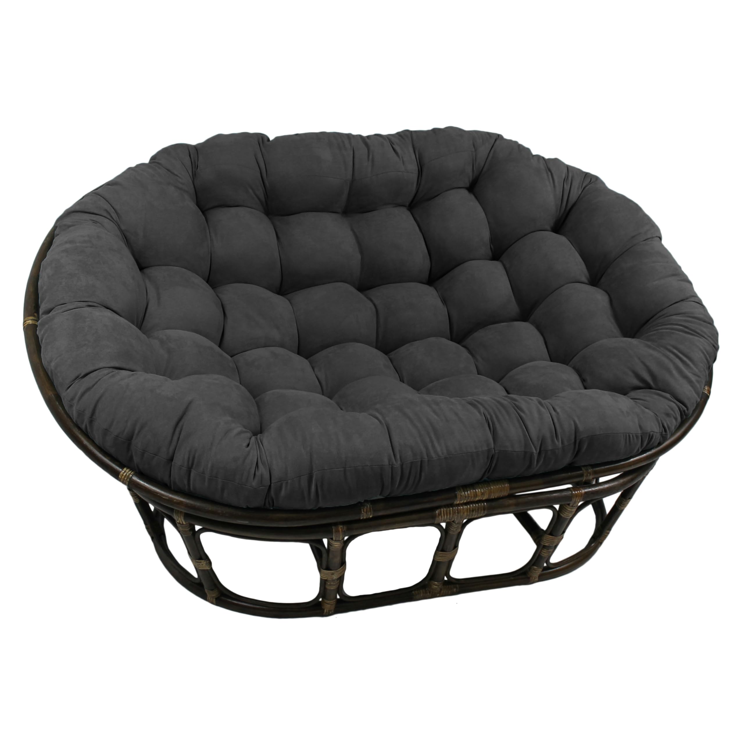 Blazing Needles front view cushion on papasan frame showing steel grey finish and comfort