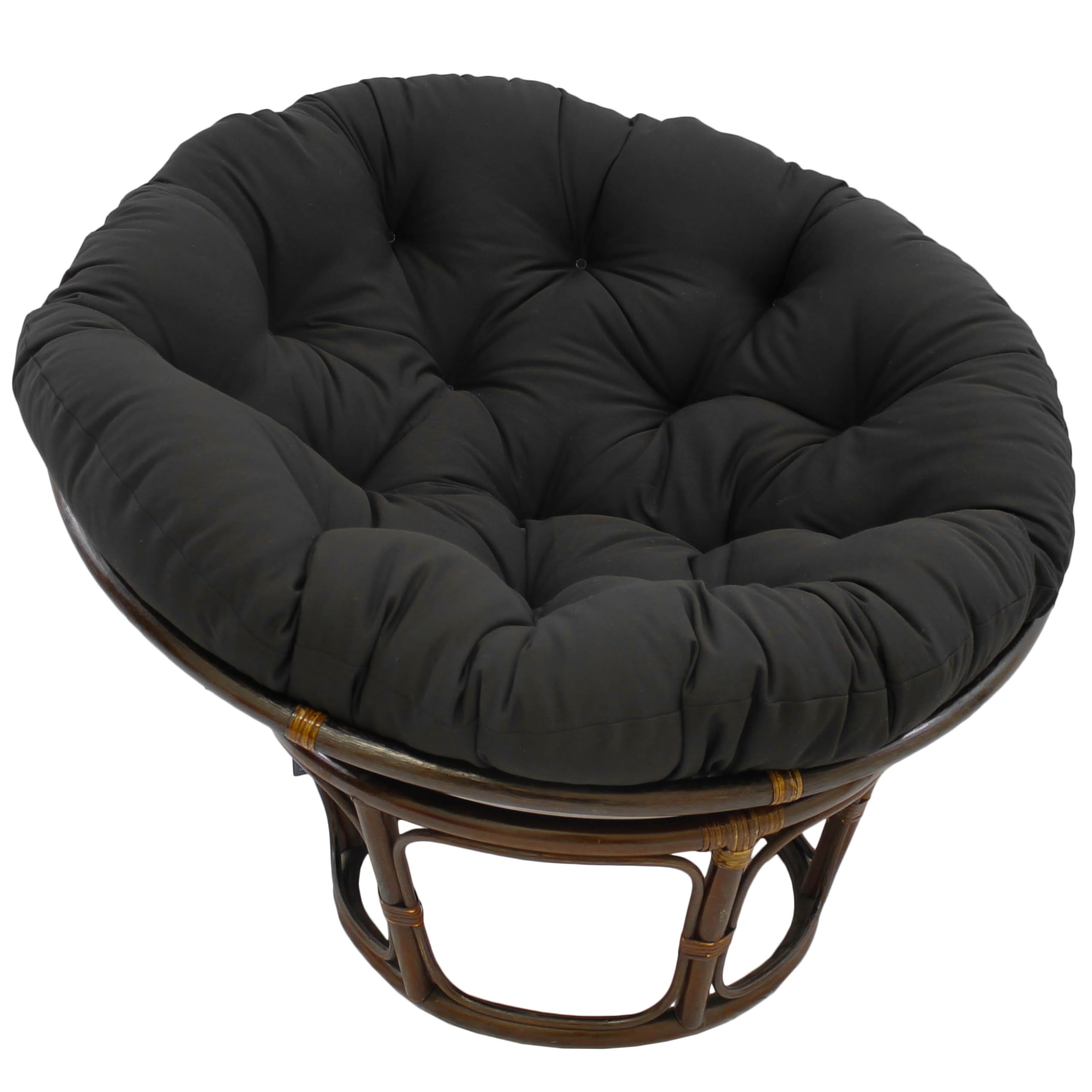 Blazing Needles papasan cushion front view showing tufted seat and neat fit benefits comfort