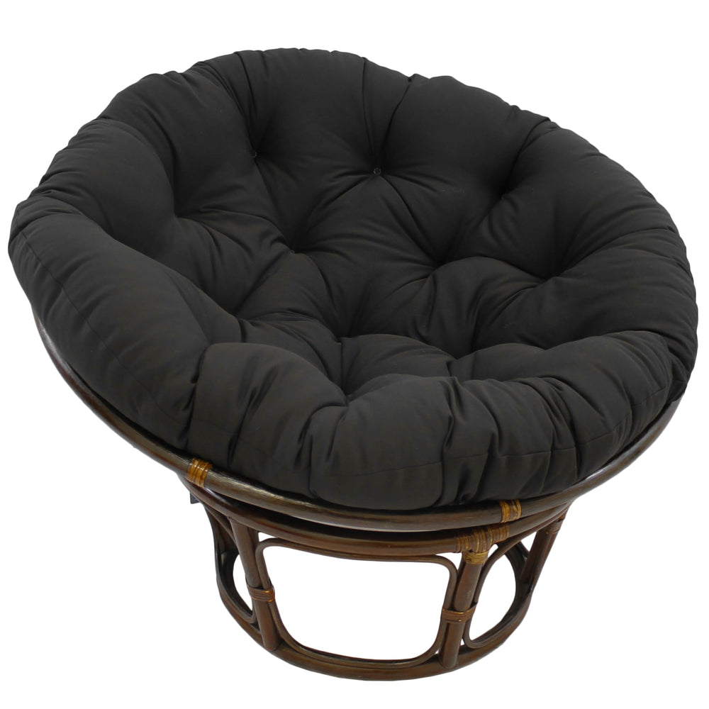 Blazing Needles papasan cushion front view showing tufted seat and neat fit benefits comfort