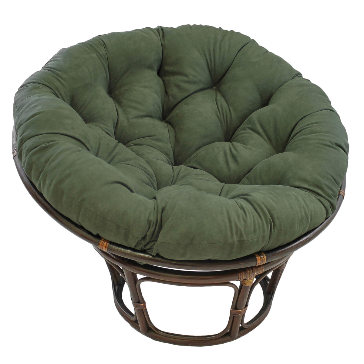 Blazing Needles front view cushion on papasan frame showing plush hunter green comfort