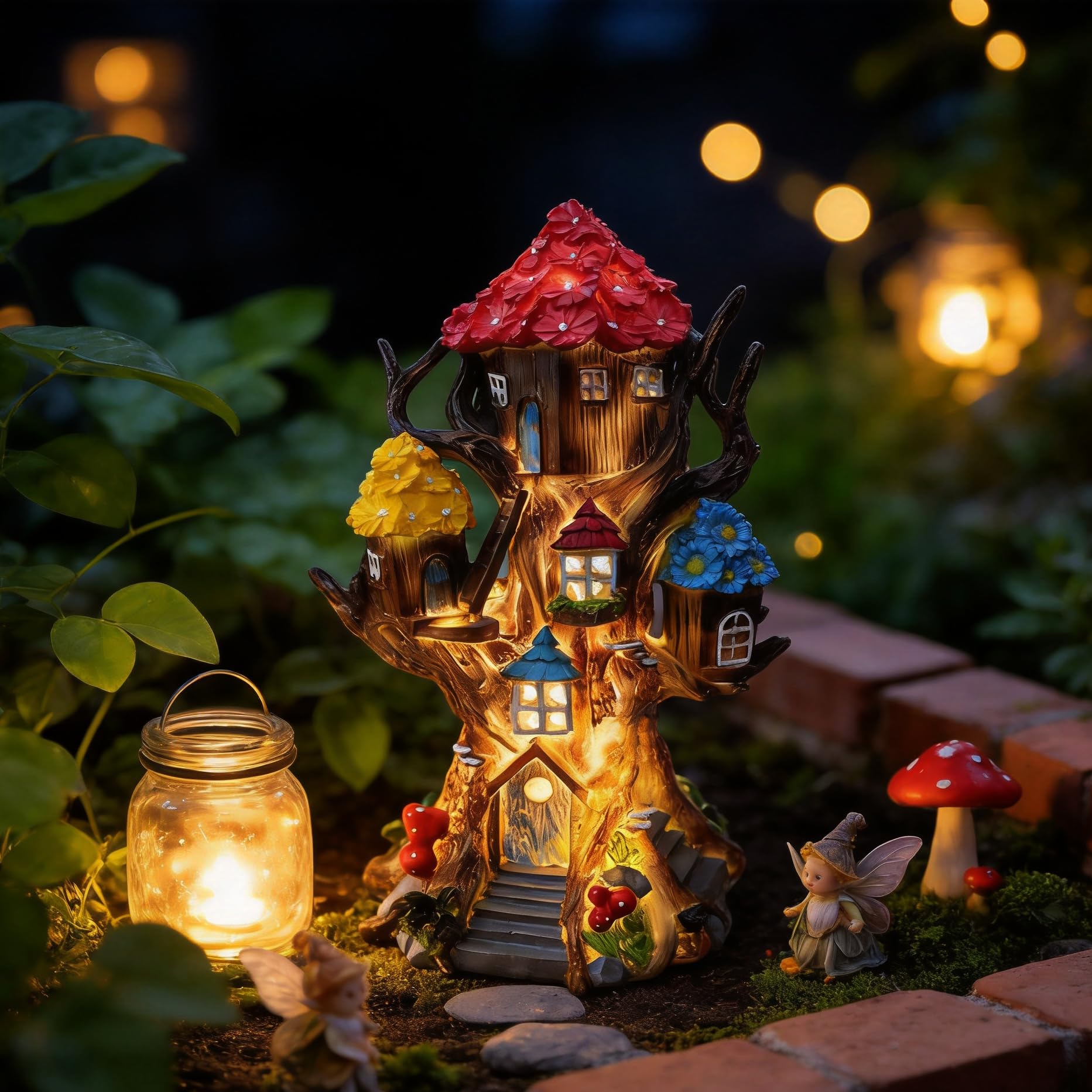 BLBYHO nestled in plants as a fairy garden focal to enhance landscaping