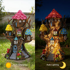 BLBYHO illuminated treehouse at night creating warm garden ambiance