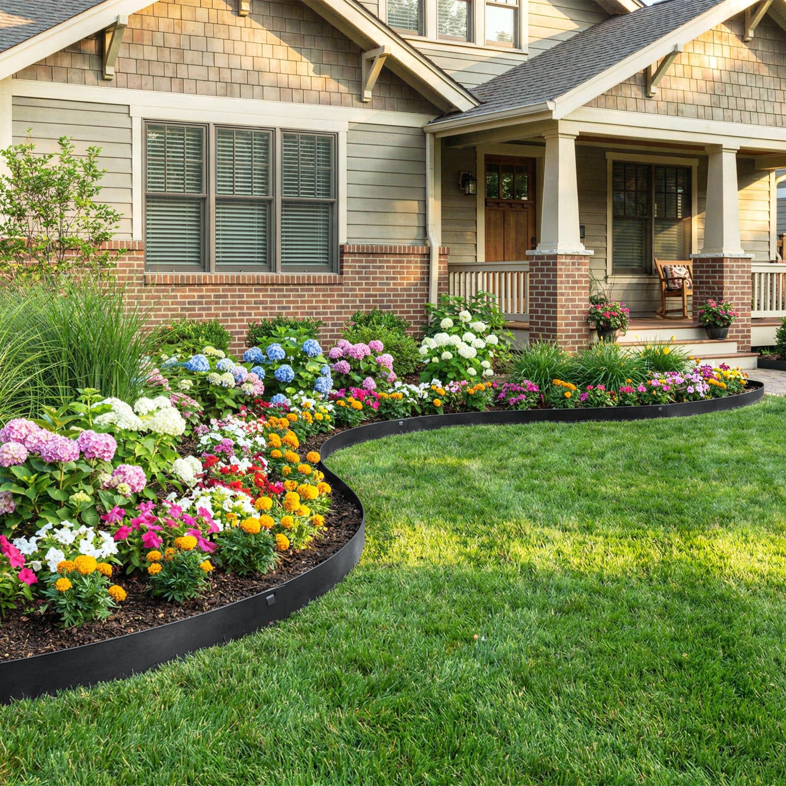 BLENNACY backyard scene with installed edging showing polished, low-profile landscape finish
