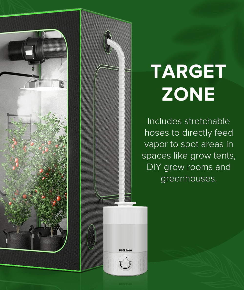 BLEREMA extendable hose targeting in use directing mist to plants for precise humidity