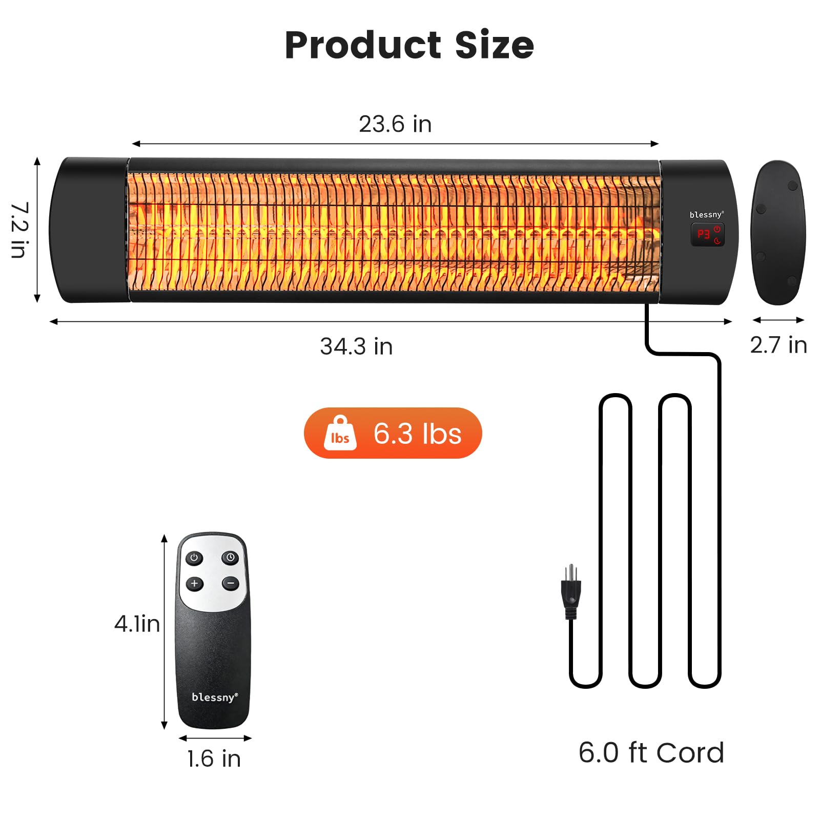 blessny side profile highlighting carbon-fiber tube and fast radiant heating benefit