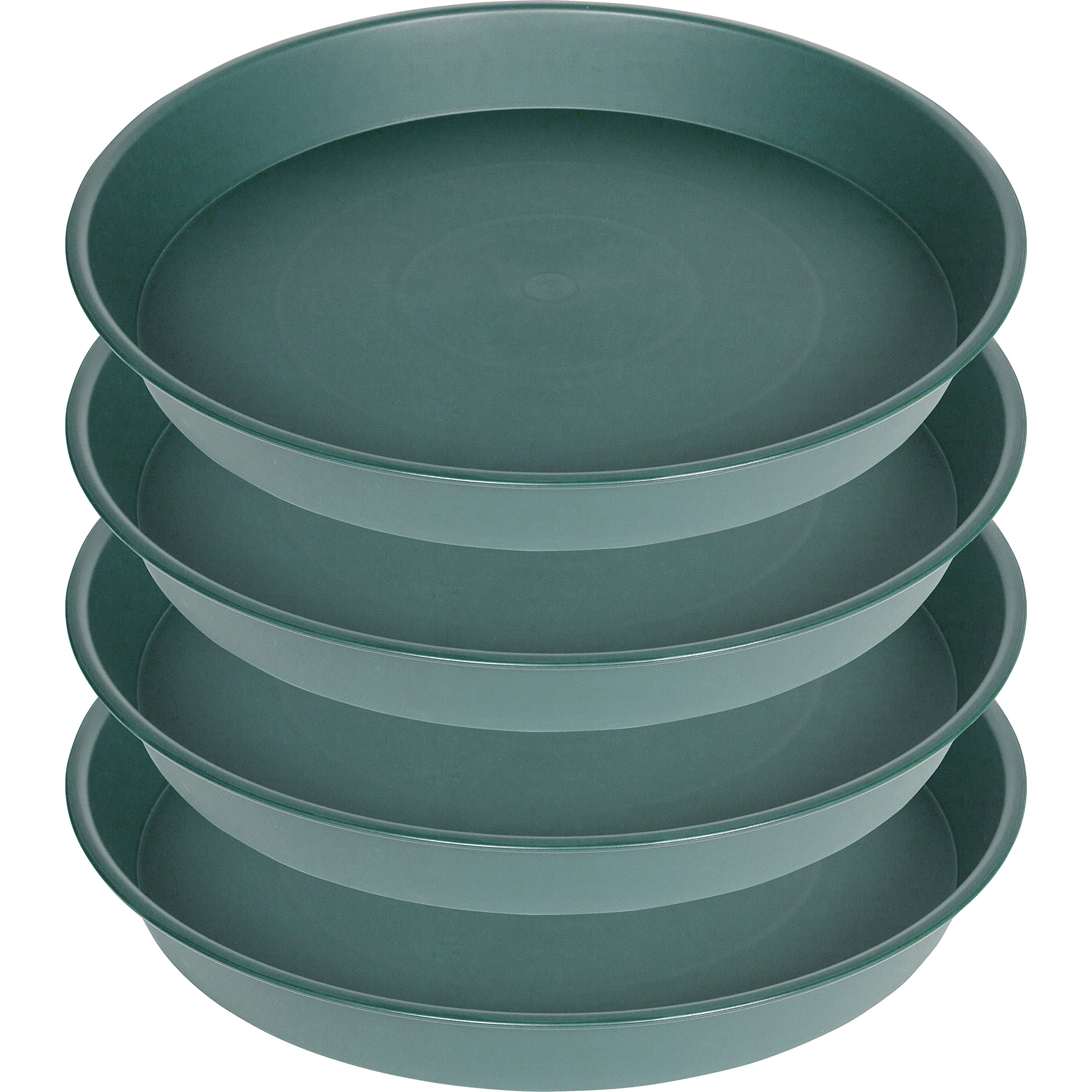 Bleuhome front view of four green 14 inch plant saucers protecting floor