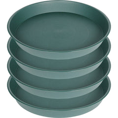 Bleuhome front view of four green 14 inch plant saucers protecting floor