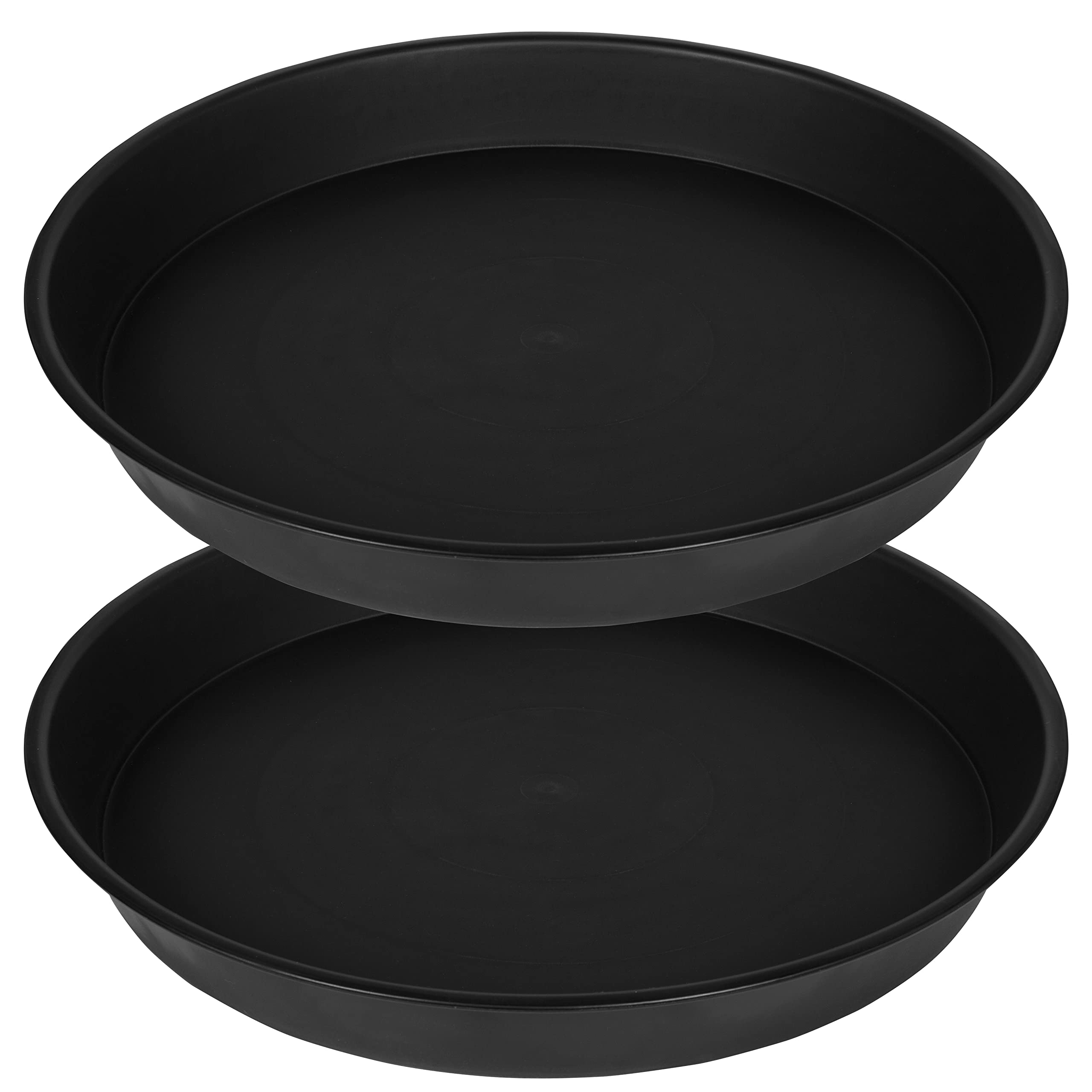 Bleuhome front view of two black bird bath bowls showing size and shape benefit