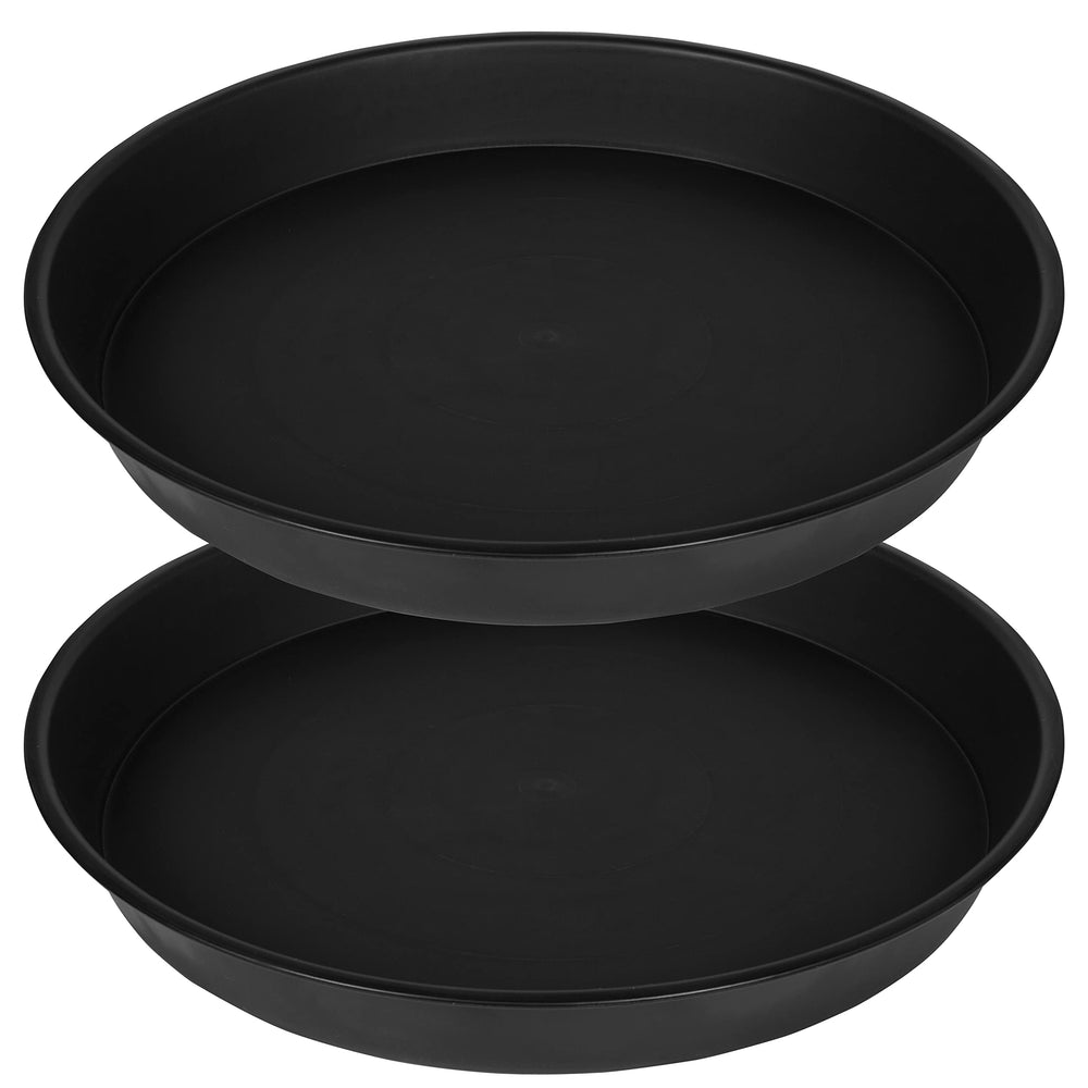 Bleuhome front view of two black bird bath bowls showing size and shape benefit