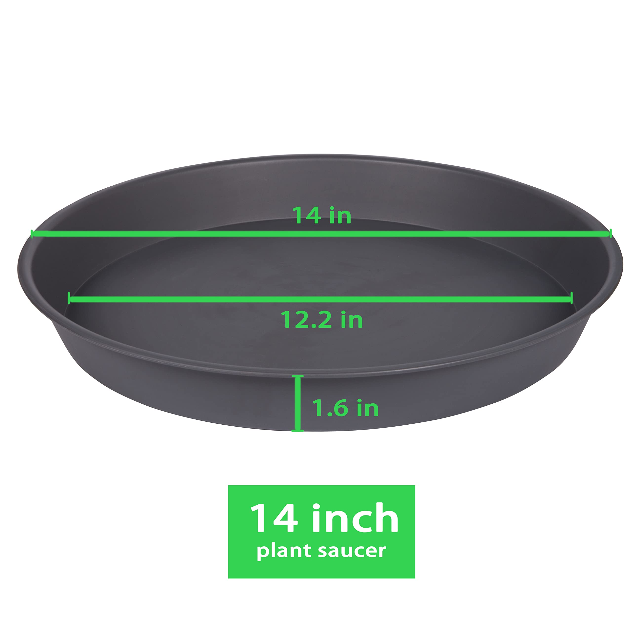 Bleuhome saucer side profile highlighting 1.6" depth, prevents overflow