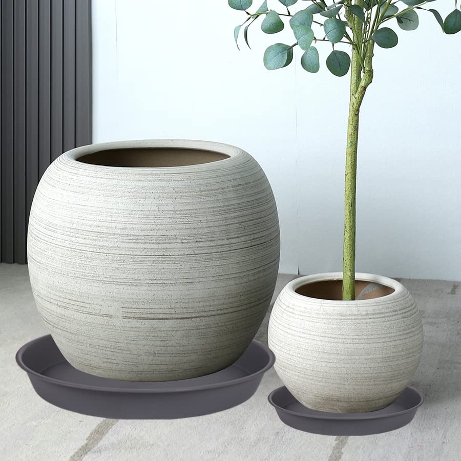 Bleuhome saucer top view with 12" pot demonstrating fit and drainage