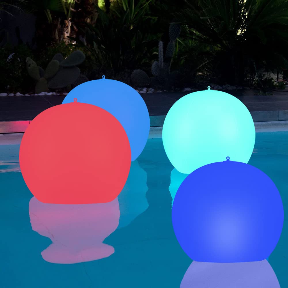 Blibly front view of two 14-inch solar glow balls showing packaging and benefits