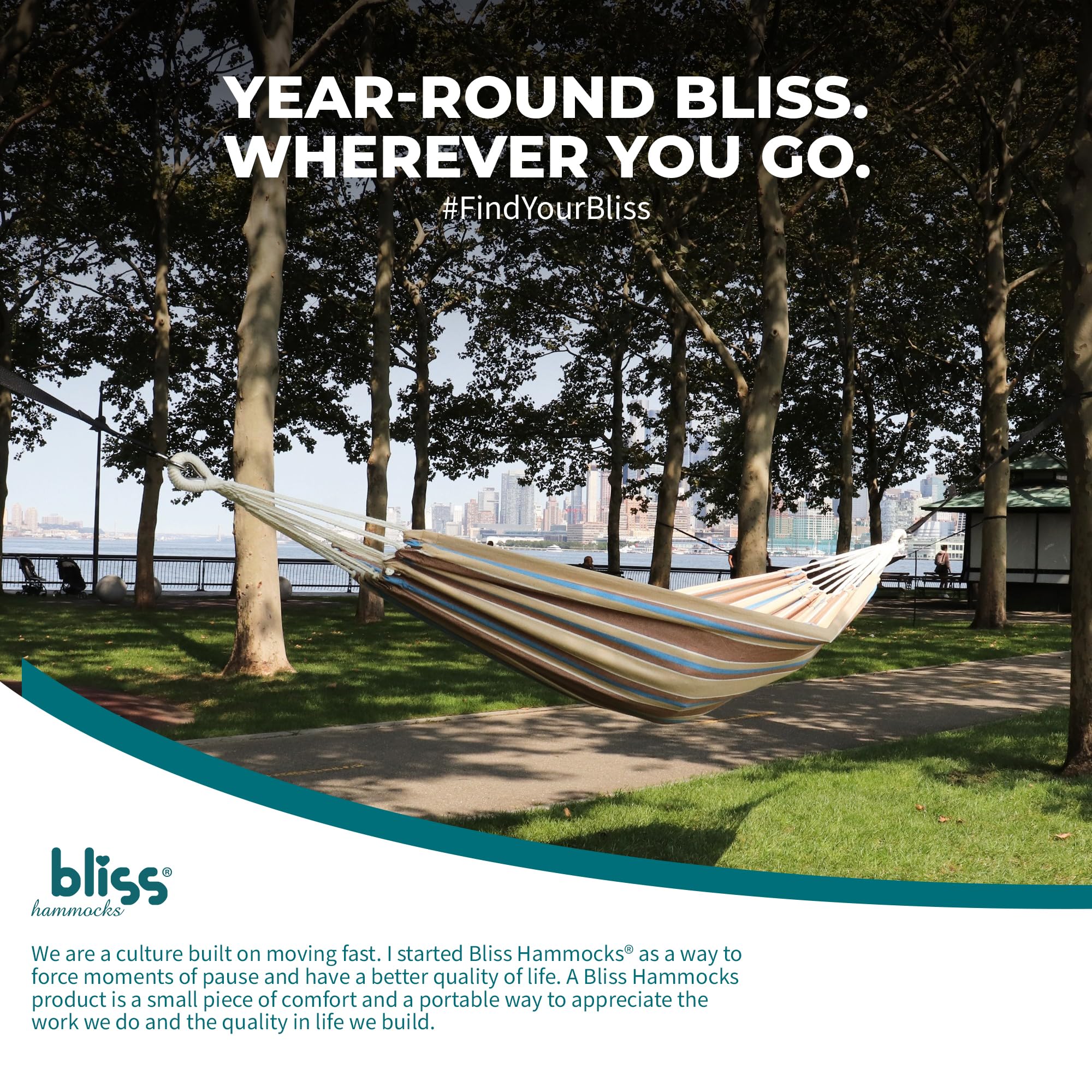 Bliss Hammocks in use in backyard showing relaxed lounging benefit