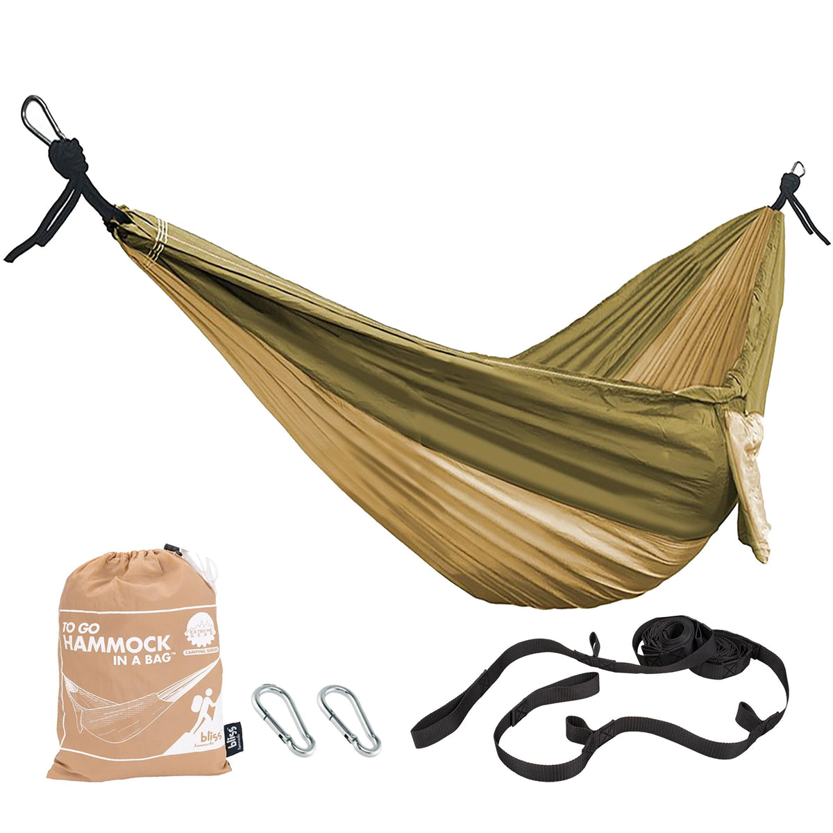 Bliss Hammocks packed in attached bag for lightweight travel convenience