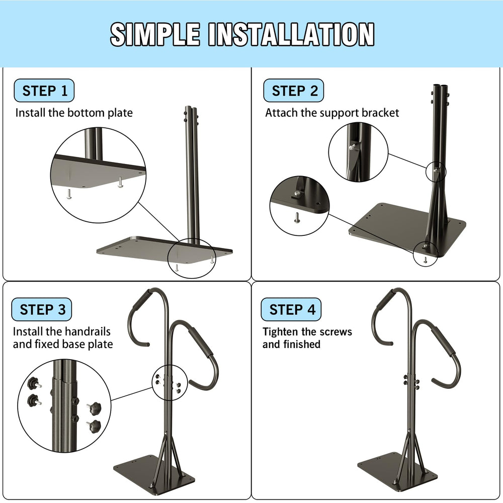 blissbuys handrail next to measuring ruler showing adjustable 48–57 inch height range