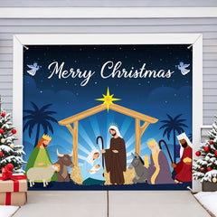 BlissfulTie front view on garage door showcasing festive nativity scene and curb appeal