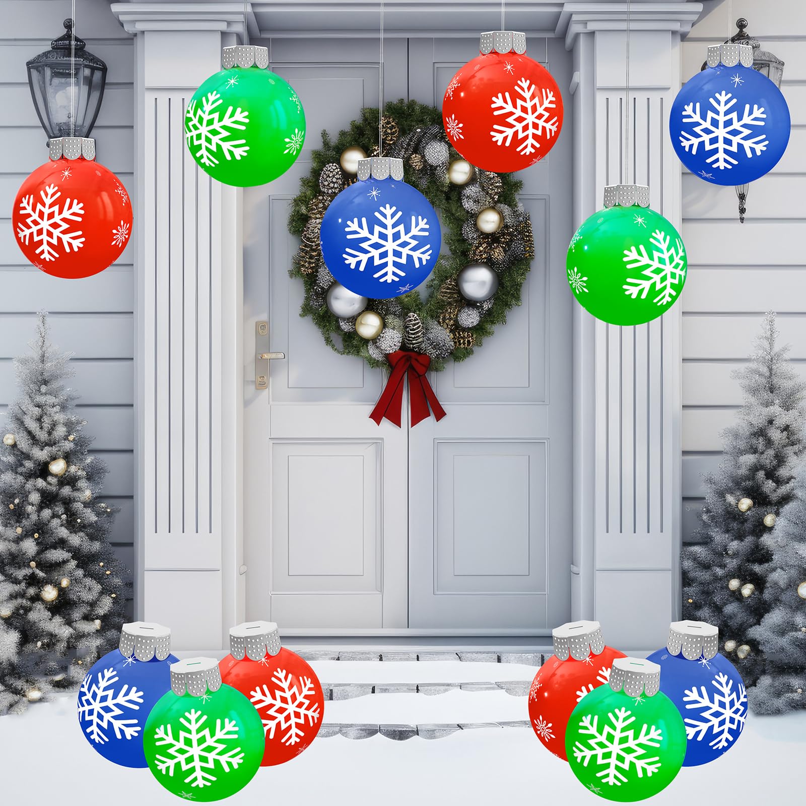 BlissfulTie front pack display of 18 inflatable Christmas balls, vibrant curb appeal